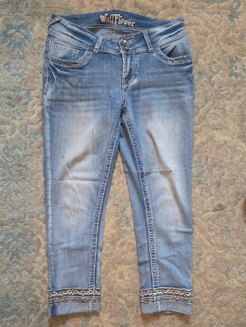 Wallflower Medium Blue Ankle Jeans with Embroidered Cuff